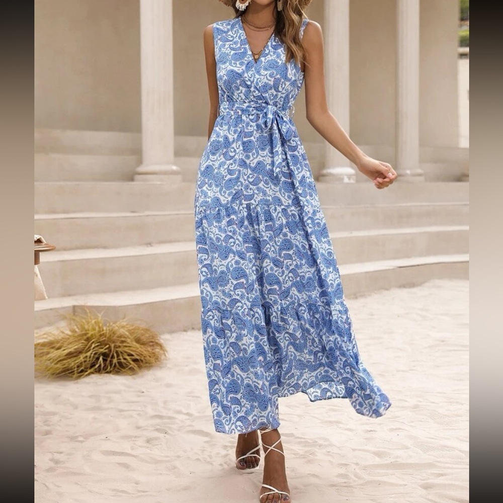 SHEIN Unity Allover Paisley Print Ruffle Hem Belted Dress NWOT